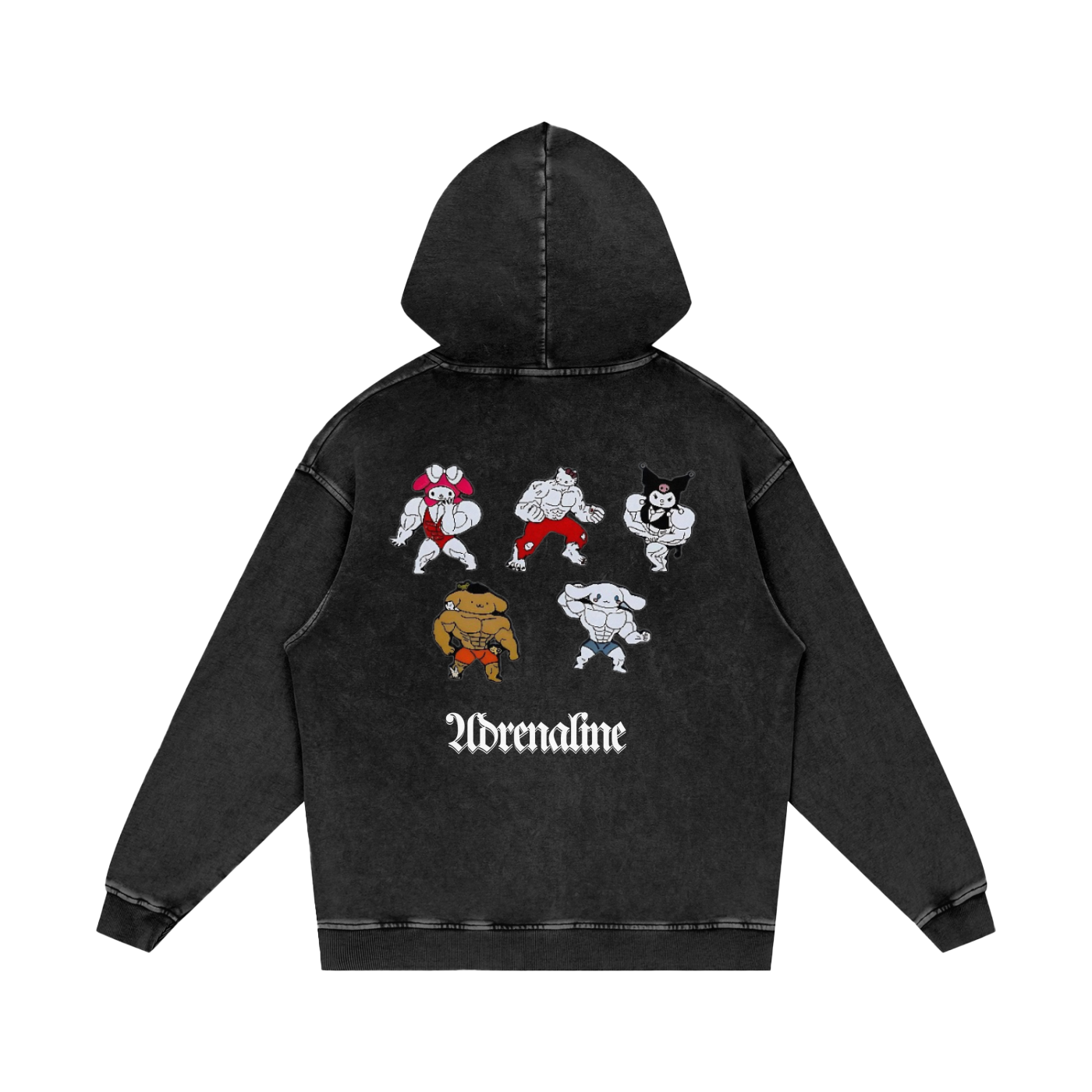 Hello Kitty(Gym Bro)Acid Wash Oversize Hoodie