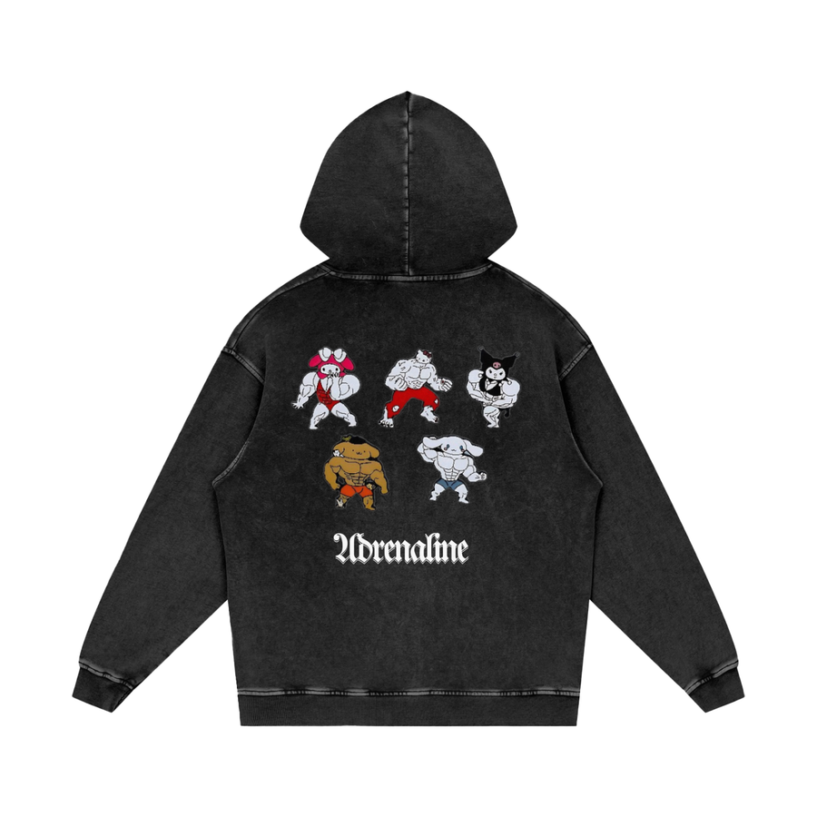 Hello Kitty(Gym Bro)Acid Wash Oversize Hoodie