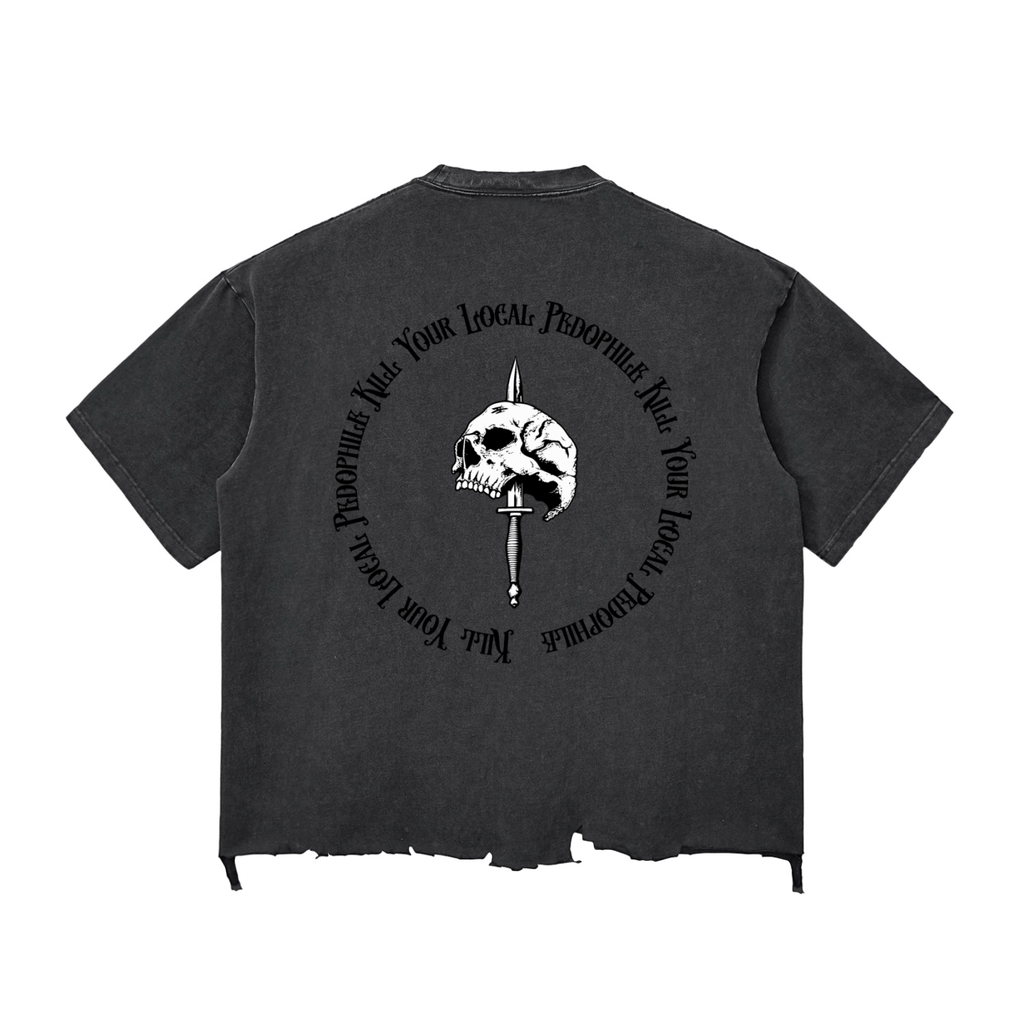 Kill your local Pedophile Snow Wash Raw-Hem Boxy T-shirt